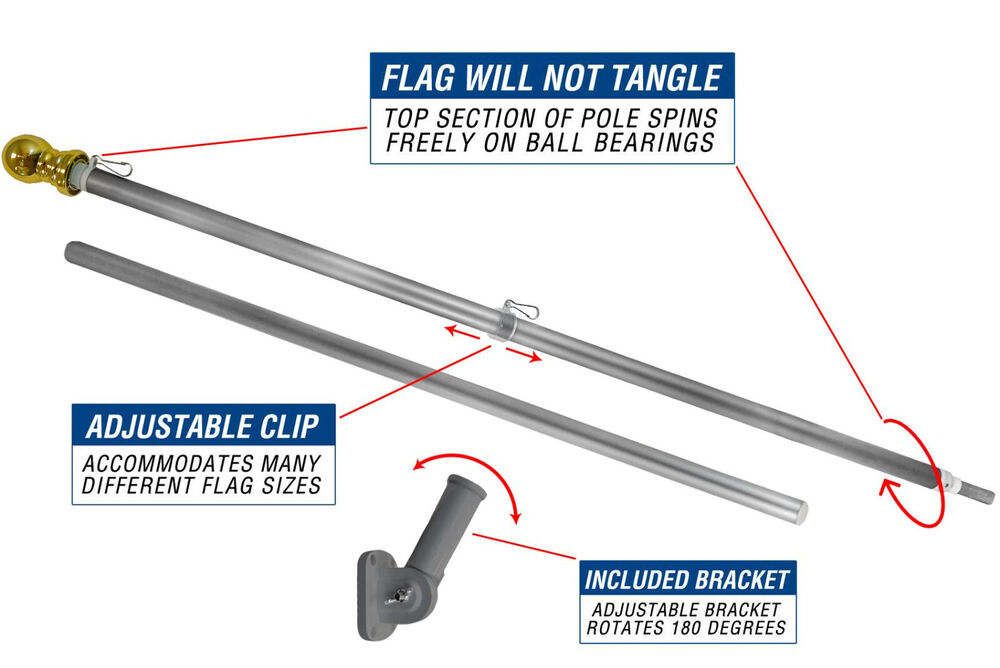 Flag Pole 6 FT Stainless Steel Sectional Kit for American Flag W/ BRACKET