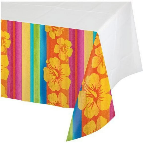 Sunset Stripes Hibiscus Plastic Tablecloth