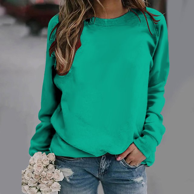 Fartey Chandails à Manches Longues pour Femmes, Mode Simple, Couleur Unie, Molleton d'Automne, Col Rond, Chandails à Enfiler, Hauts Habillés Décontractés, Coupe Ajustée, Chemisiers Quotidiens