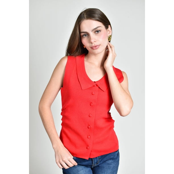 Blusa tejida sin mangas Roman Fashion /Juvenil, 03253 (Rojo) rojo G