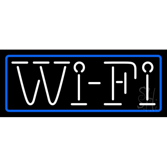 Wifi Blue Border 1 LED Neon Sign 10 x 24 - inches, Clear Edge Cut Acrylic Backing, with Dimmer - Bright and Premium built indoor LED Neon Sign for Computer & Electronics store decor.