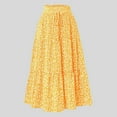 thumbnail image 2 of YDFCWXW Women's Casual Floral Print Pleated Skirt Chiffon Elastic Waist A-Line Midi Length Skirt Yellow, S, 2 of 5