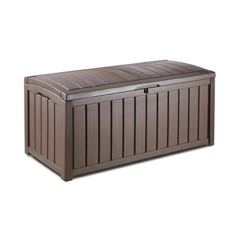 Keter Glenwood Plastic Deck Storage Container Box Outdoor Patio Furniture 101 Gal Brown