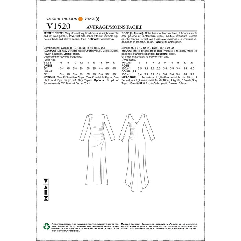 Vogue Patterns Women's Formal Long Sleeve Dress Algeria