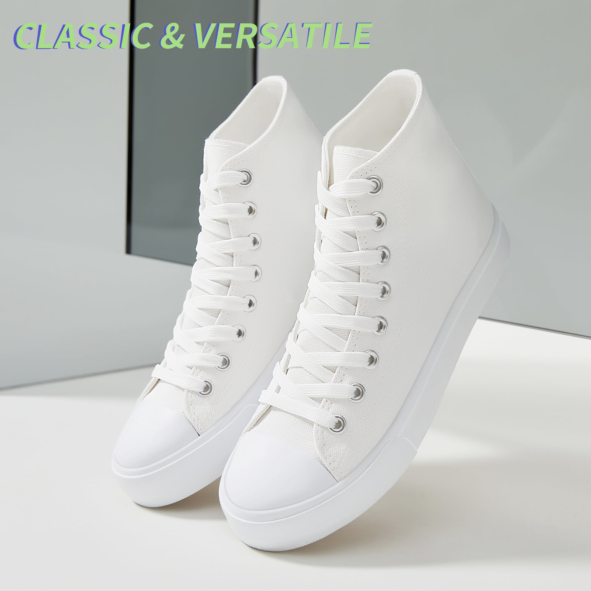 AOMAIS Womens High Top Canvas Sneakers Lace Up Mid Top Canvas Shoes Comfortable Non Slip Walking Shoes Casual Tennis Shoes for Women(Off-White US11)