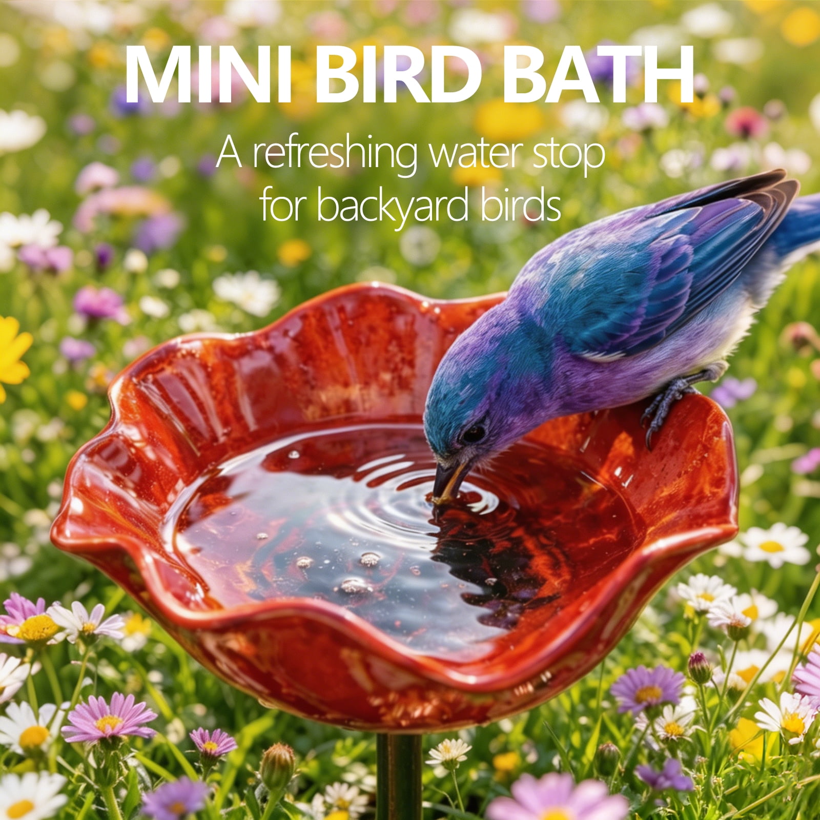 Bird Bath Garden Stake, Metal Flower Garden Decor with Resin Bird Bath Bowl, Handmade Outdoor Yard Lawn Decoration, Weather Resistant Garden Ornament.(3Pcs)