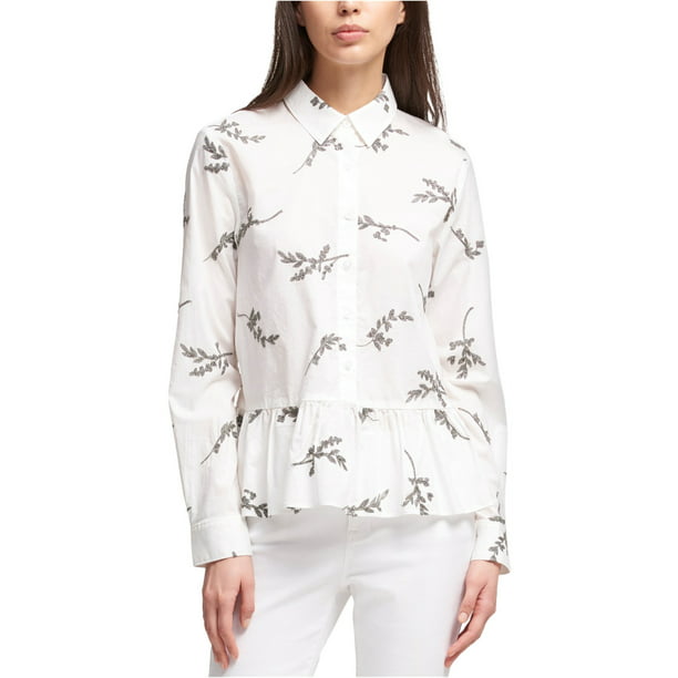 DKNY - DKNY Womens Embroidered Button Up Shirt, white, Large - Walmart ...
