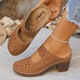 thumbnail image 6 of Womens Brown Block Heel Mule Sandals | Breathable Cut-Out Slide | Comfortable Casual & Everyday Slip-On Shoes,Size 8.5, 6 of 9