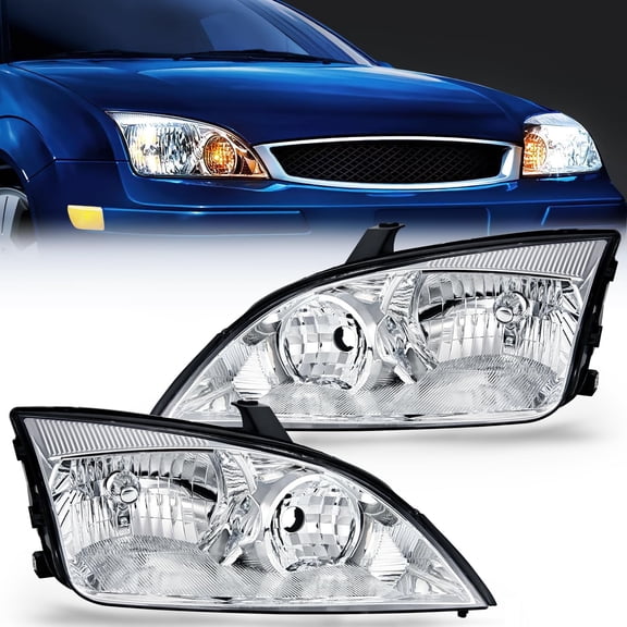 Nilight Headlight Assembly Compatible with 2005 2006 2007 Ford Focus Headlamps Replacement Chrome Housing Clear Reflector Clear Lens Driver and Passenger Side, 2 Years Warranty