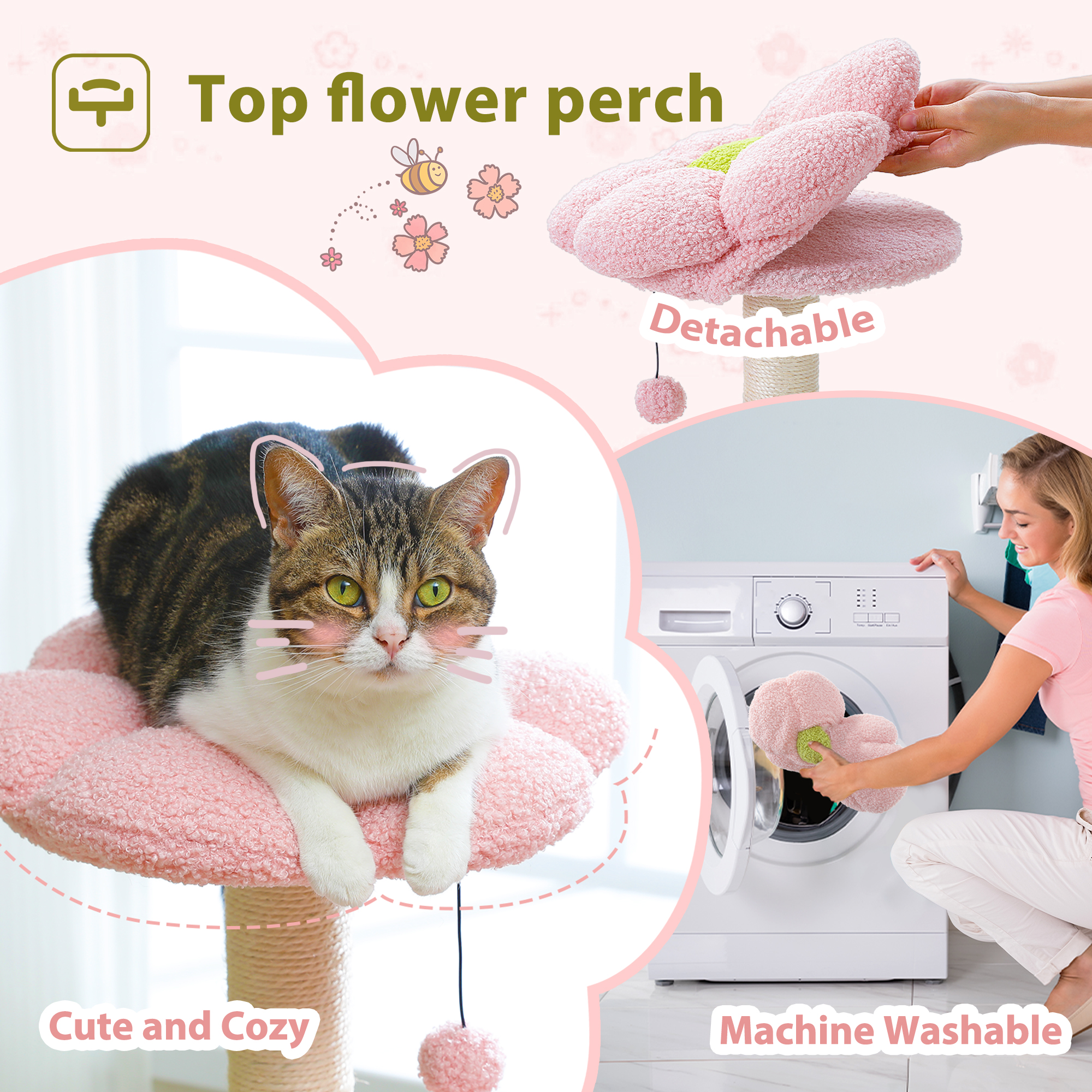 Pawz Road 36.6" Flower Cat Tree Tower, Pink photo 4
