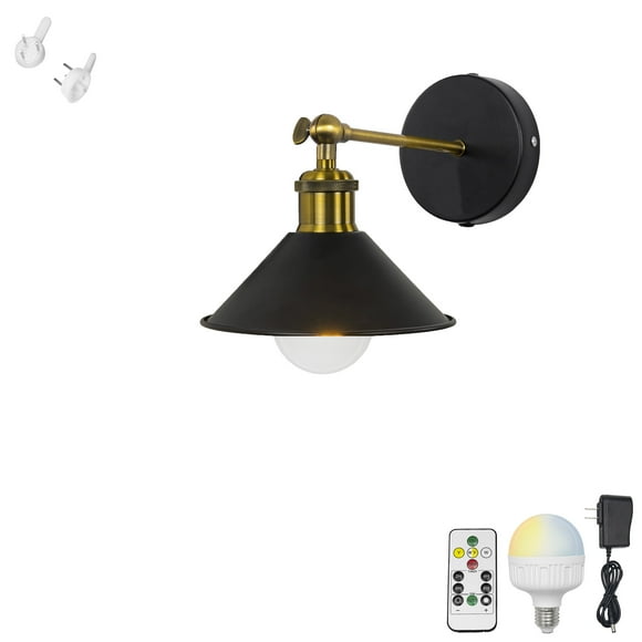 FSLIVING Adjustable Angle Bronze Socket Black Metal Wall Sconces Rechargeable LED