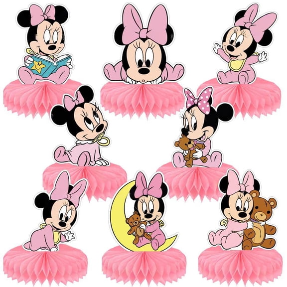 8 Pieces Minnie Honeycomb Centerpiece for Table Decorations Shiny Topper Pink angel Birthday Party Supplies