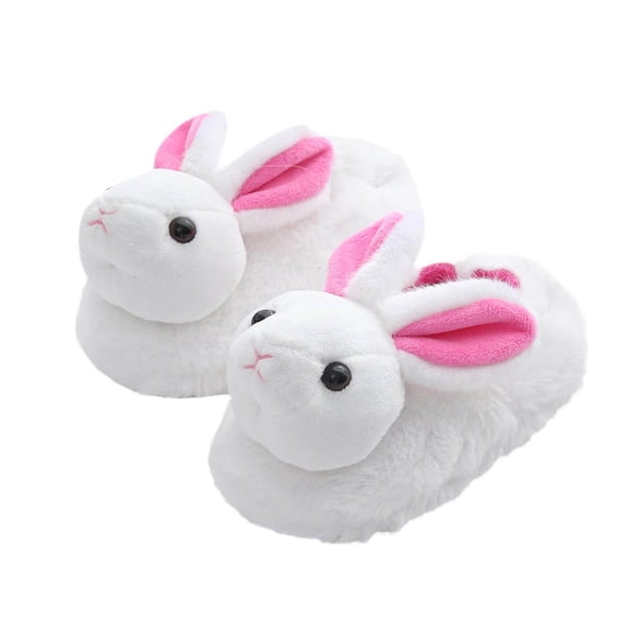 QUOTAY Childrens Girl Fuzzy Slippers Cute Stereoscopic Rabbit Warm Indoor Non Winter Footwear 02_White,3.5-4.5 Years