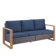 thumbnail image 2 of Unnifurnzi Outdoor Wicker Couch-3 Seater High Back Patio Couch Patio Sofa for Deck Porch Garden Balcony Poolside-Brown/Blue, 2 of 7