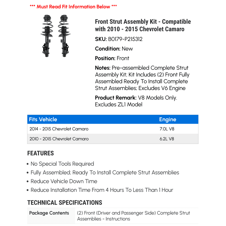 Front Strut Assembly Kit - Compatible with 2010 - 2015 Chevy
