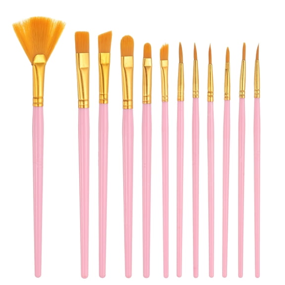 Paint Brushes Set, 12Pcs Acrylic Paint Brush Nylon Hair for Watercolor Oil Painting Miniature Detailing Rock Painting, Pink
