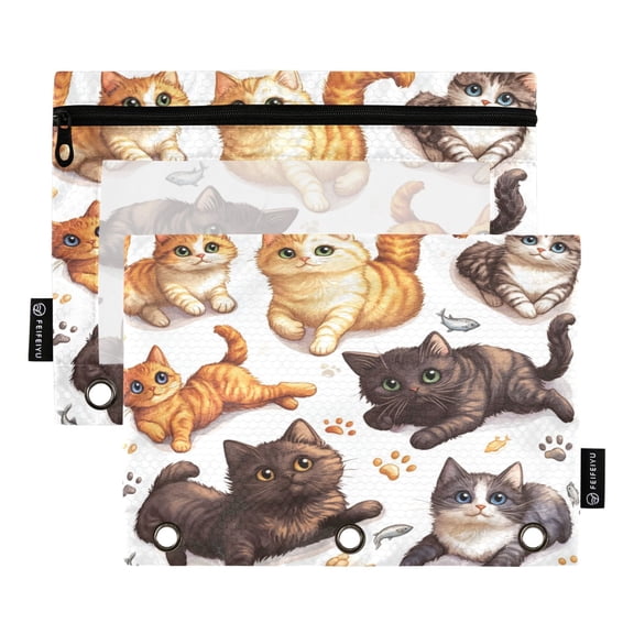 2 Pack Flip Folders with Clear PVC Window Binder Pouches 3-Ring Binder Organizer for Office & Home Colorful Cartoon Cats
