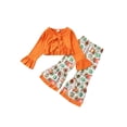 thumbnail image 1 of Seyurigaoka Kids Girls Halloween Outfit, Flared-Sleeves Crop Tops + Pumpkin Bell-Bottoms, 1 of 9
