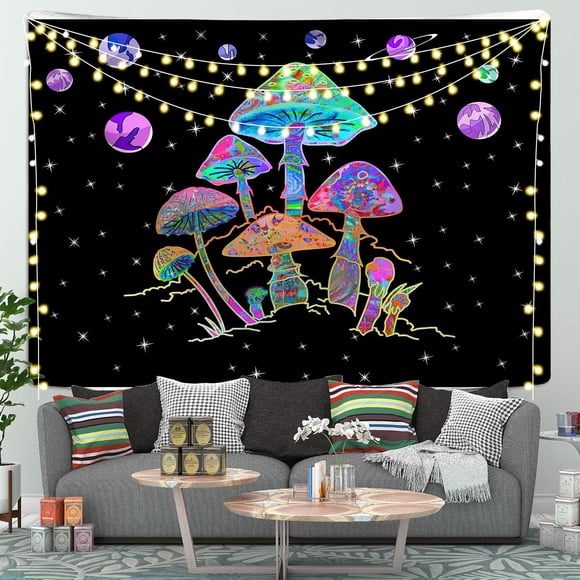 Jinsinto Psychedelic Mushroom Wall Tapestry Fabric Wall Decor Bedroom Bohemian Wall Hanging Panoramic Mandala Canvas Wall Art Japanese Nature Tapestry for Kitchen Living Room Dorm (130x