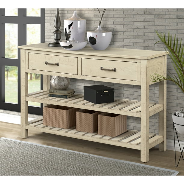 Console Table With Storage Drawers Btmway 45 Rustic Wood Hallway Foyer Living Room Entryway Table Modern Farmhouse Narrow Console Couch Sofa Narrow Tables W 2 Tiers Shelves Antique Grey R668 Walmart Com
