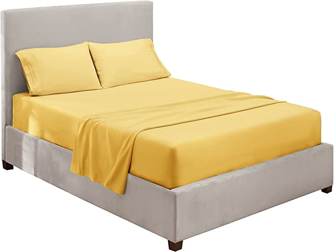 Clara Clark Premier 1800 Microfiber Collection 3-Line Bed Sheet Set, Cal King Size, Custard Mellow Yellow