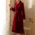thumbnail image 4 of Defitshape Women's Long Sleeve Robe Fleece Soft Winter Cozy Flannel Warm Long Bathrobe Thick Fuzzy V Neck Spa Bath Robe Burgundy Large, 4 of 4