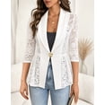thumbnail image 3 of ChicMe Women's Lace Blazer Patchwork Lapel 3/4 Sleeve Lightweight Dressy Work Suit Jacket Trendy Business Casual Blazers White-L, 3 of 9