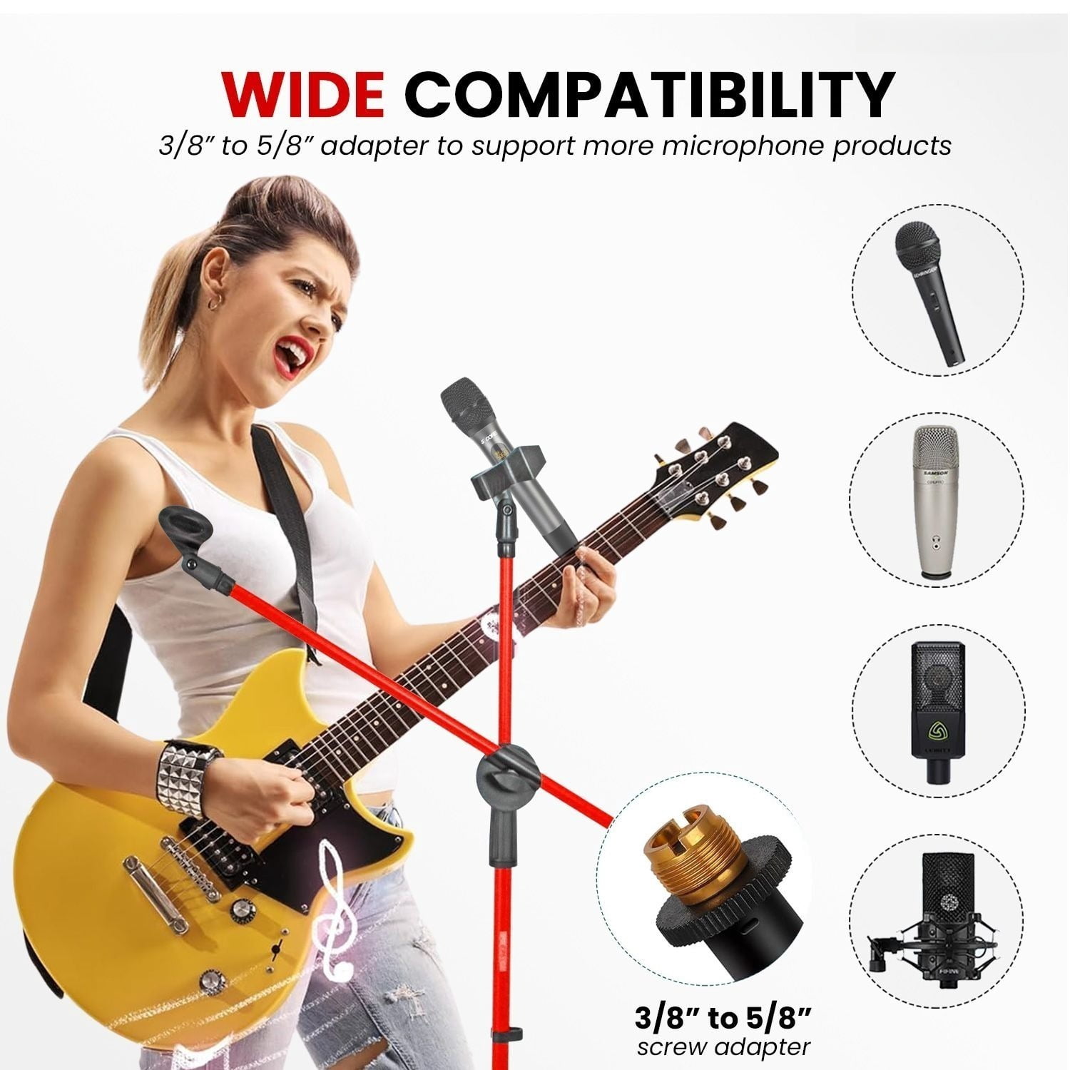 Floor-standing Microphone Stand, Universal Adjustable Tripod Microphone Arm Support, Capable of Holding 2 Microphones, with Adjustable Height. Applicable To Concerts and Recording Studios