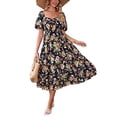thumbnail image 4 of Coduop Women Casual Boho Floral  Short Sleeve Backless Smocked A-Line Swing Flowy Dress Sundress, 4 of 7