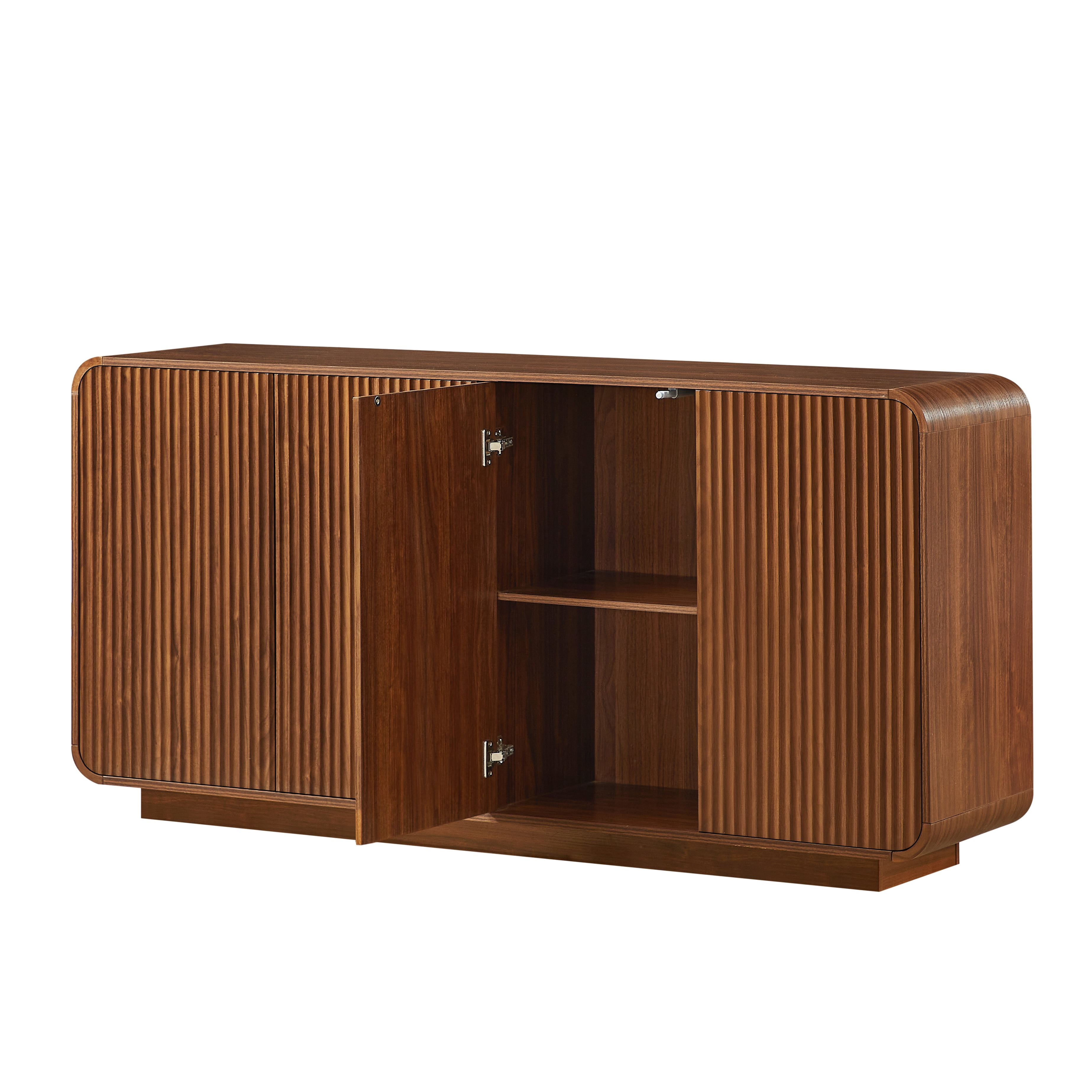 64" Buffet Sideboard Cabinet with Storage,Modern Vertical Fluted Entryway Cabinet, Waterproof & Scratch Resistant Storage Sideboard Cabinet, Ideal for Living Room, Kitchen, Dining Room,Walnut