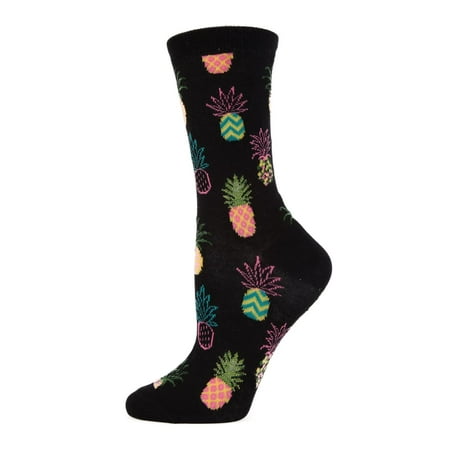

MeMoi Pineapple Fiesta Bamboo Blend Crew Socks Black One Size