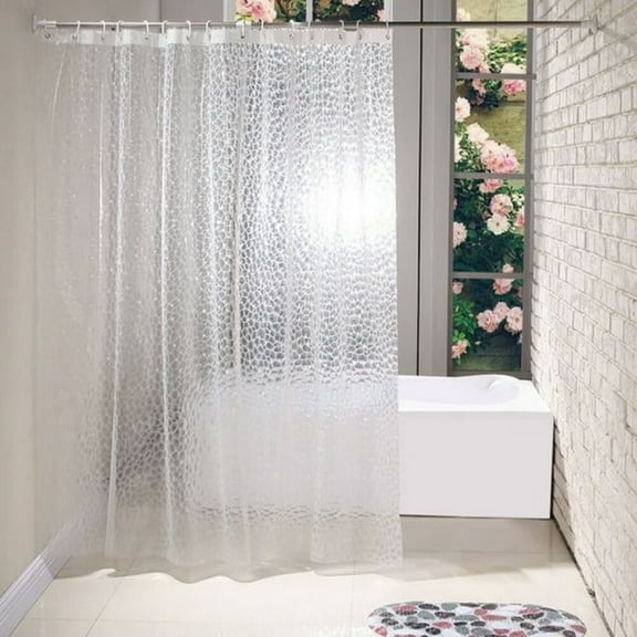 SHUWND 3D Water Cube Shower Curtain Liner, Clear Eva Shower Curtain with Bottom Magnets, Heavy Duty, 72x78 Inch, Semi Transparent