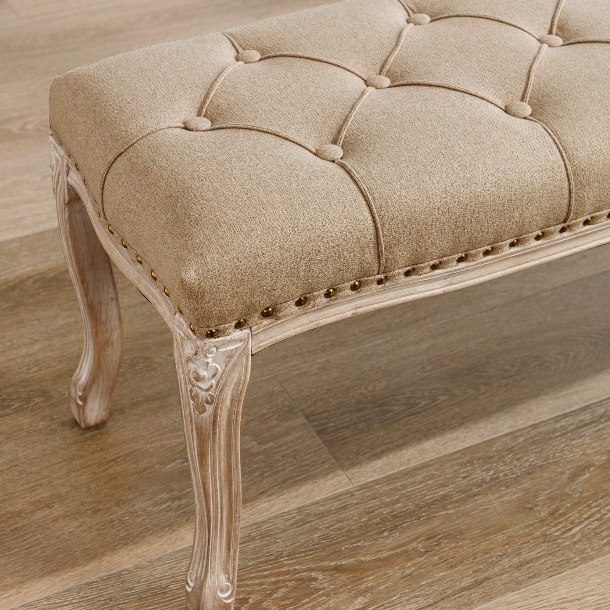 Dycanpo 45.2'' Bedroom Bench Seat Wheat Linen, French Upholstered Ottoman Bench