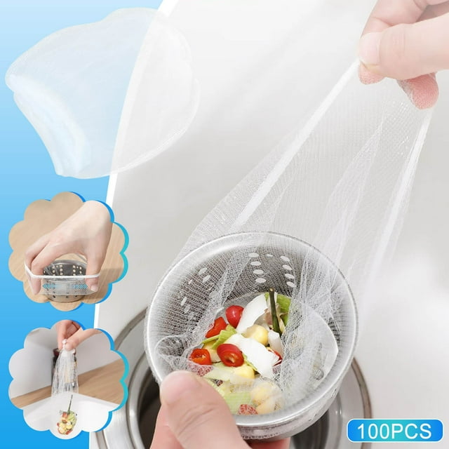 Fiudx Filtro para Fregadero de Cocina, Bolsas de Malla Desechables, Diseño Antiobstrucción, Fácil de Limpiar, Compatible con La Mayoría de Los Coladores de Fregadero, Práctico Juego de 100 Unidades,