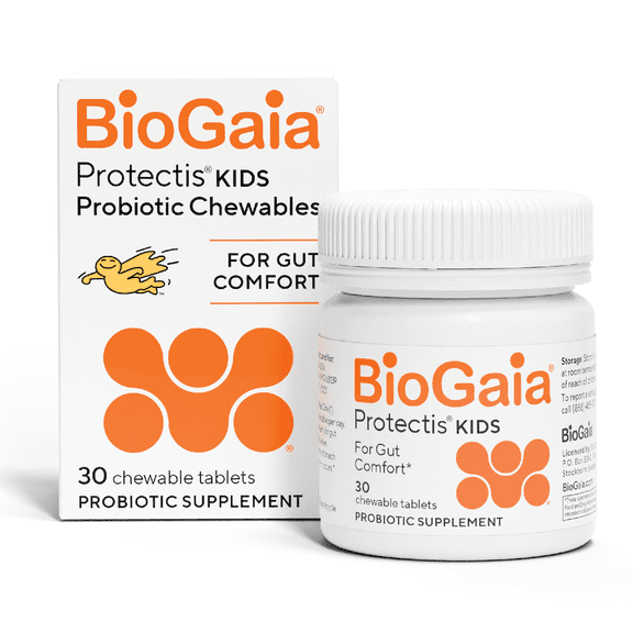 BioGaia Kids Probiotic Chewables | Promote Regularity | Ease Occasional Tummy Troubles | Ages 3  | Allergen, Dairy, Soy & Gluten Free | Backed by 30 Years of Probiotic Research | 30 Day Supply