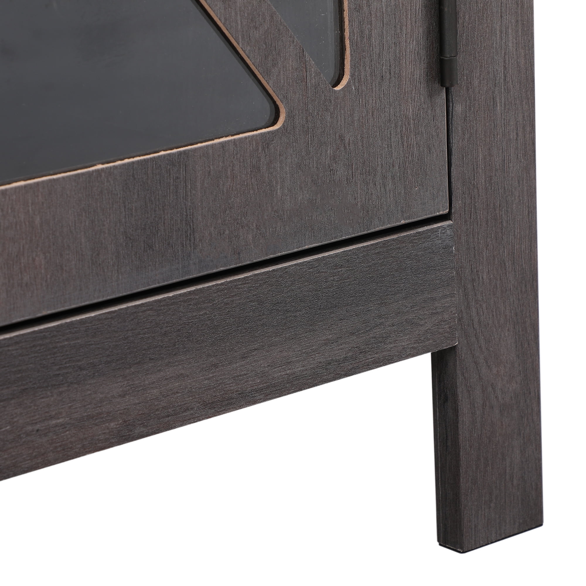 Private Jungle Set of 2 Vintage Wood Nightstand End Table Accent Cabinet W/Glass Door for Bedroom Office，Dark Gray