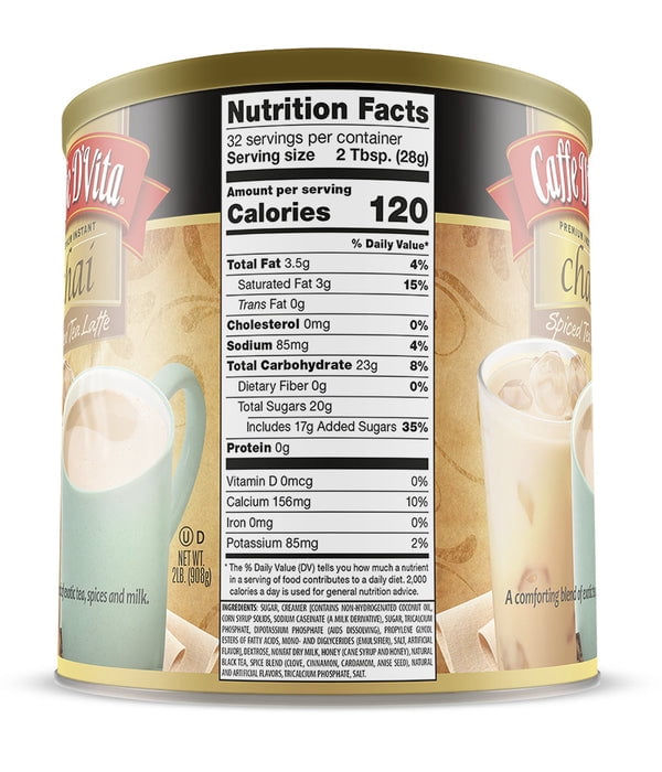 (4 Pack) Caffe D'Vita Spiced Chai Tea Latte Mix, 2lb canisters