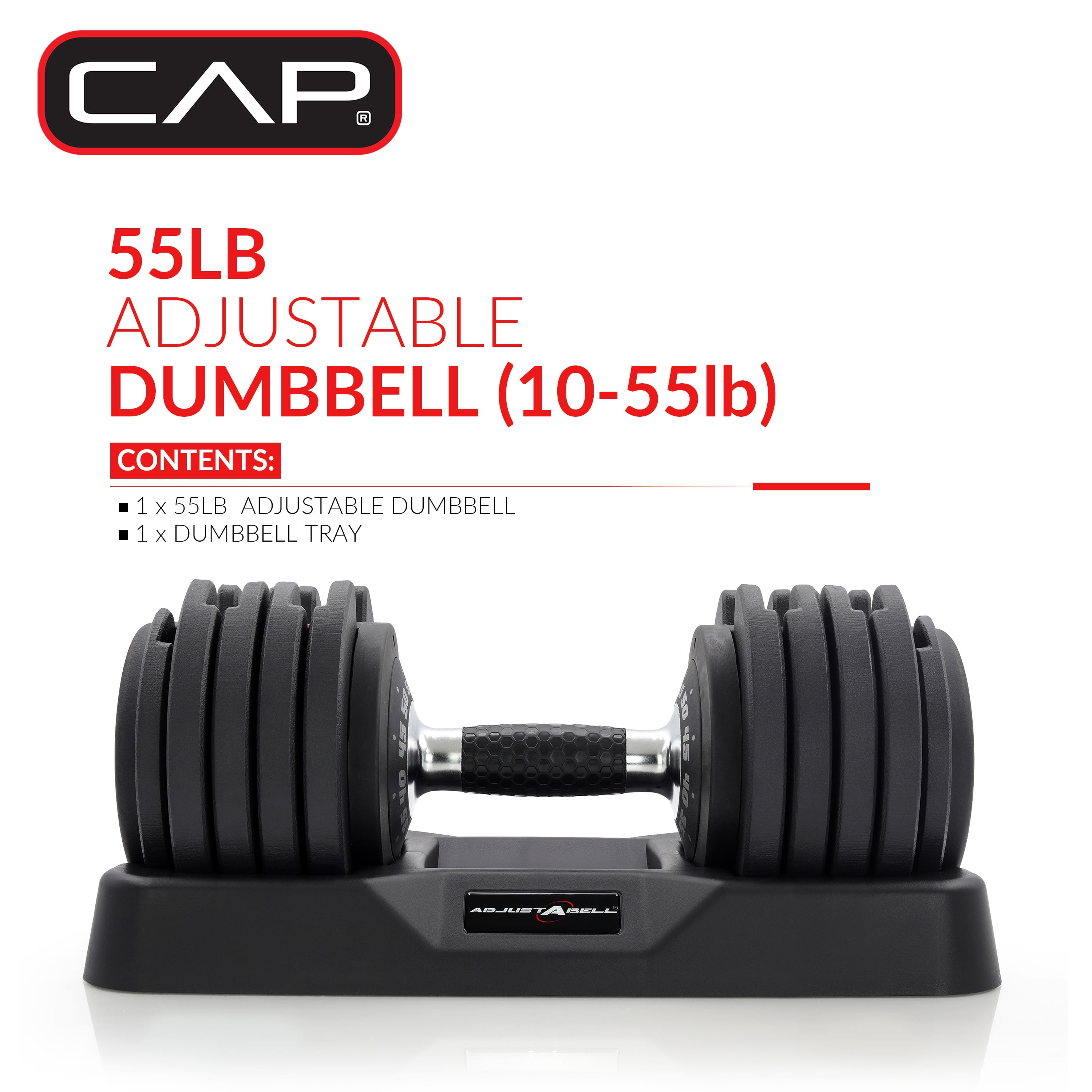CAP Barbell 10-in-1, 55lb ADJUSTABELL® Dumbbell, (10 15 20 25 30 35 40 45 50 55 lb) in 5lb Increments