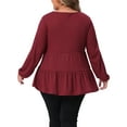 thumbnail image 3 of Agnes Orinda Women's Plus Size Babydoll Blouse Waffle Knit Flowy Ruffle Hem Tiered V Neck Long Sleeve Casual Peplum Tops 3X Burgundy, 3 of 6