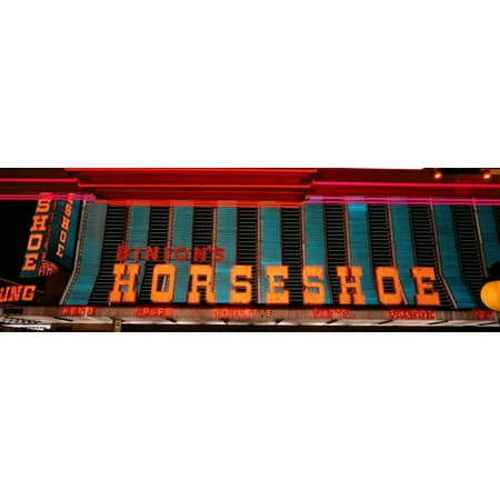 Panoramic view of Horseshoe Casino and Neon sign in Las Vegas NV Poster Print (27 x 9)