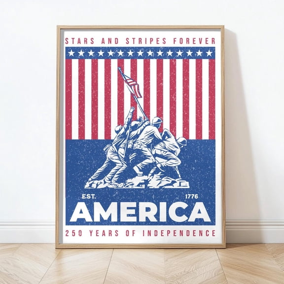 America 250 Wall Art Wall Decor 4th Of July Stars And Stripes 250th Anniversary America Print Version D, Unframed Paper Poster 8x10in