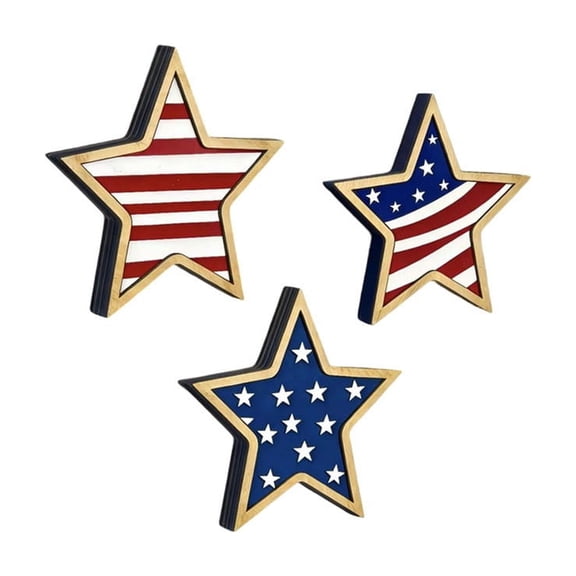 Bomd 4th Of July Decorations Wooden Stars, Set Of 3 Patriotic Tiered Tray Decor, Red White Blue Retro Flag Design, Great For Memorial Day, Independence Day Home Office Table Shelf Decor(E)