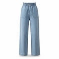 thumbnail image 5 of Straight Leg Jeans for Women, Full Length Mid Elastic Waist Pull on Jeans, Stretchy Two Pockets Front Denim Pants, Casual Daily Wear | VerBelle,Light Blue XL, 5 of 7