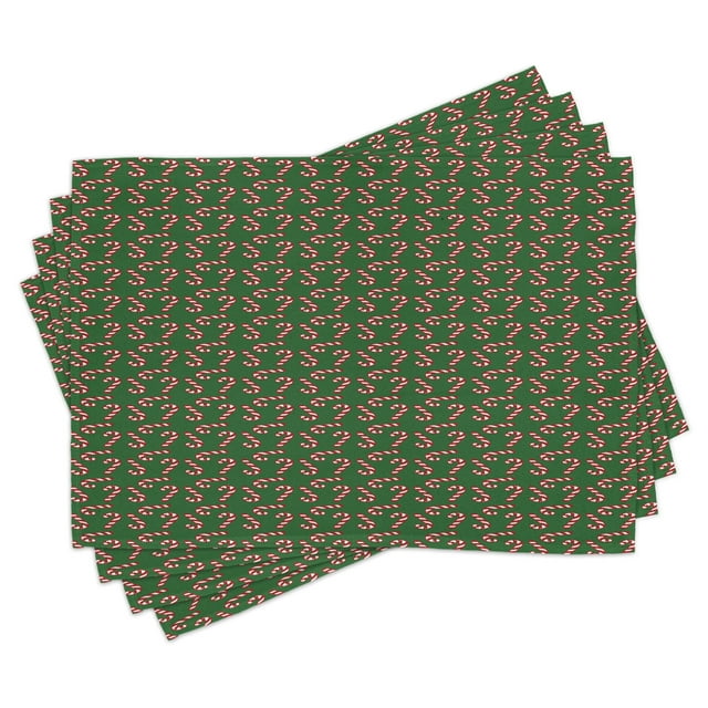 Ambesonne Christmas Place Mats Set of 4, Candy Canes, Standard Size, Green Red White