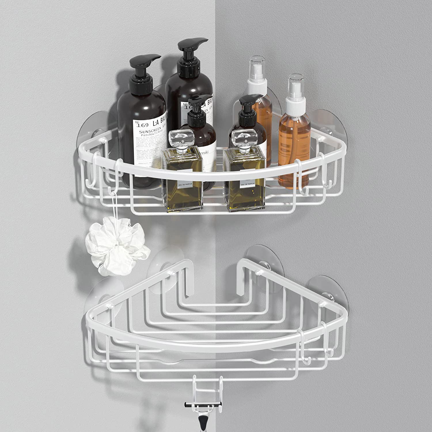 2 Tiers Shower Caddy Bathroom Shelf Corner Shower Caddies Wall Mounted