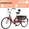 thumbnail image 7 of Jacgood Adult Tricycle 26" Wheels 7-Speed Trike 3 Wheels Trike with Basket and Adjustable Paddle Portable Bicycle for Adults Exercise Shopping Picnic Outdoor Activities,Red, 7 of 7