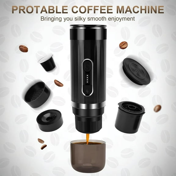 Portable Espresso Machine, Travel Espresso Maker, Car Coffee Maker Self-Heating with USB-C, Compatible with Ground Coffee & Capsules (NS＆) for RV, Hiking, Camping, Office