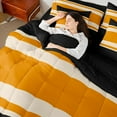 thumbnail image 4 of jejeloiu Geometric Stripes Lines 7 Pieces Bedding Comforter Set,Abstract Geometric Art Full Bedding Set,Orange Black Beige Fitted Sheet Flat Sheet For Adults,Breathable Home Decor Reversible, 4 of 8