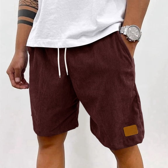 Mens Corduroy Shorts 7 Inch Vintage Elastic Waist Relaxed Fit Summer Beach Shorts Brown M