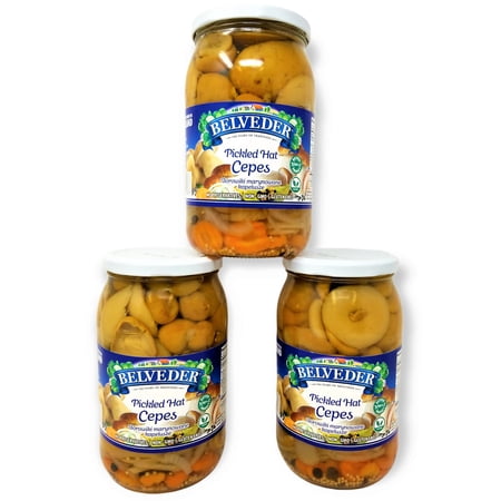 Belveder Pickled Hat Cepes 31.74 oz 900g, Vegan, Non-GMO, Gluten-Free Pack of 3